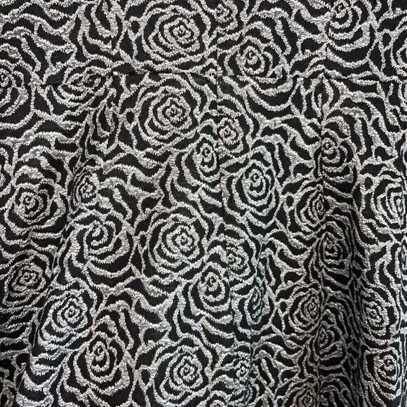 LOFT Outlet Black/Silver/Gray Metallic Rose Print Fit & Flare Mini Dress | SZ 0 - Picture 5 of 12